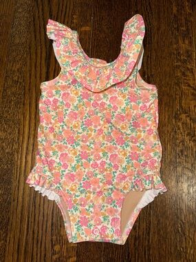 Old Navy Pink Orange Floral Ruffle Kids One-Piece Swimsuit